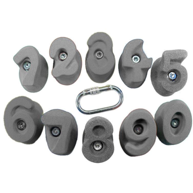 Klettergriffe in Zahlenform für draußen und drinnen.