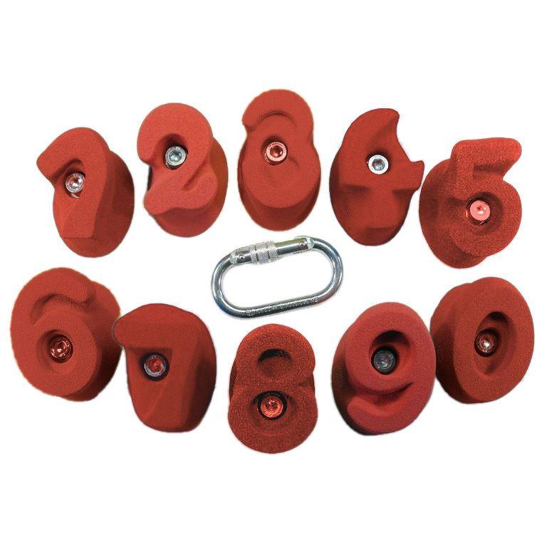 Kinderklettergriffe in Zahlenformen und verschiedenen Farben.