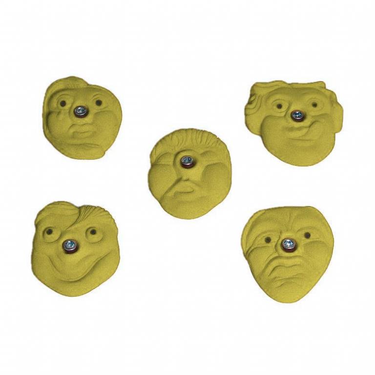 Klettergriffe in Gesichtsformen mit verschiedenen Emotionen. 